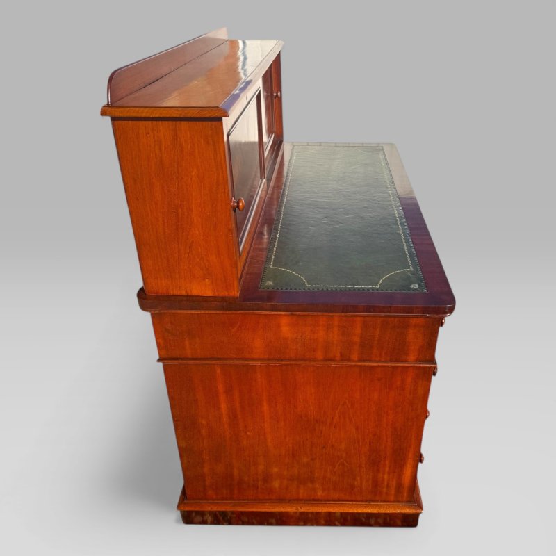 Antique Victorian Mahogany Pedestal Desk – 9 Drawers, Tooled Leather & Cupboard - Image 10